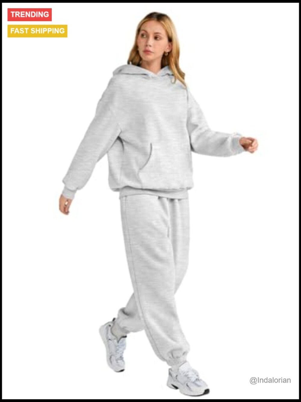Oversized Hoodie Sweatsuit Set 50% Polyester 50% Cotton Loungewear - Picture 4 of 7